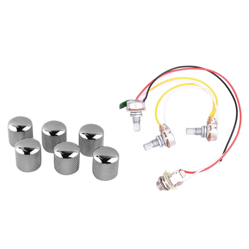 

1 Set JB Bass Guitar Wiring Harness With 3-500K Pots & 6Pcs Electric Guitar Bass Volume Knob Potentiometer Zinc Alloy