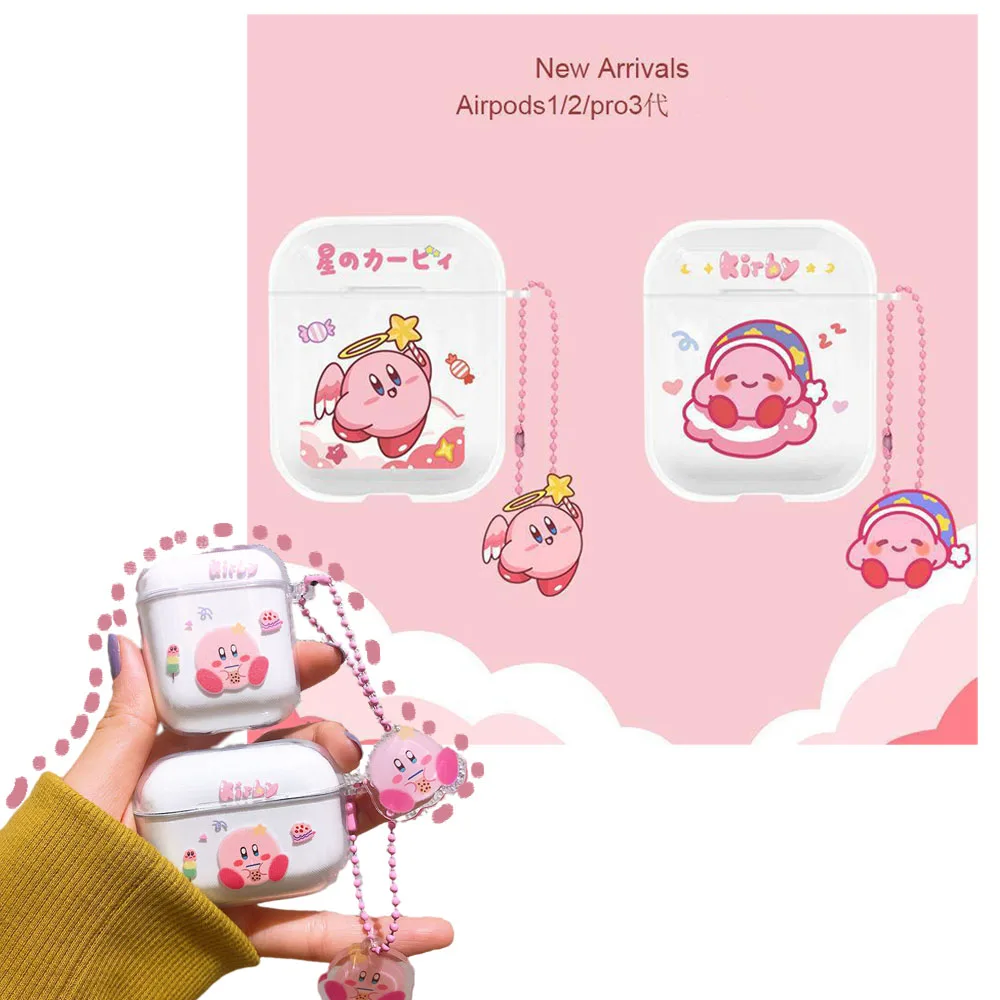 

Чехол для наушников аниме Kawaii Kirby Airpods1/2 Airpodspro3, совместимый с наушниками Apple Bluetooth, чехол для наушников с подвеской