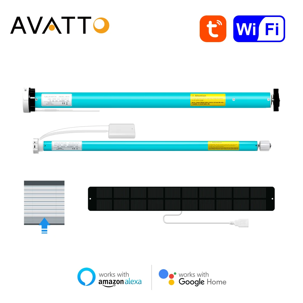 

Умные роликовые жалюзи AVATTO Tuya ZigBee, перезаряжаемый беспроводной электродвигатель для штор, работает с Alexa Google Home