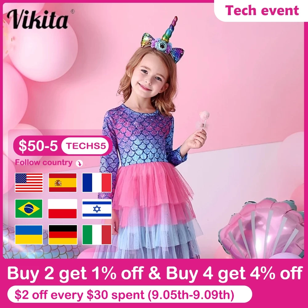 VIKITA/Детское платье-пачка для девочек Вечерние платья с длинными рукавами