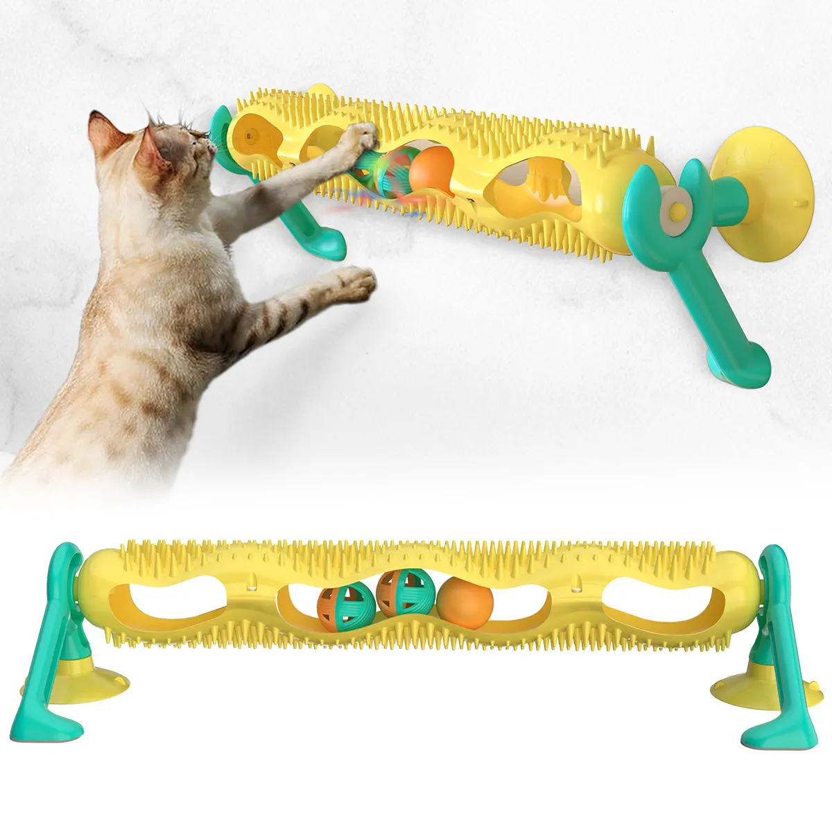 

Cat Toy Rotating Ball Track Cats Funny Massage Spinning Cat Toys with Catnip LED Tumble Ball Sucker Interactive Toys for Kitten