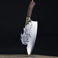 9 inch longquan long knife chopper slicing handmade forged machete kitchen knife dragon claw veins beautiful knife with patterns