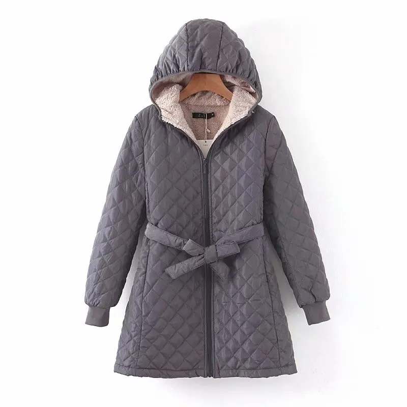 Autumn and winter 2022 new loose belt diamond hooded belt cotton coat women