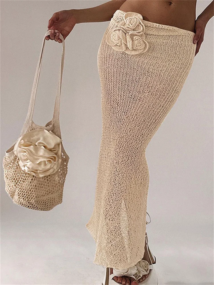 

Tossy Knit Hollow Out See-Through 2 Piece-Set Maxi Skirt For Women Floral High Waist Sexy Tube Tops And Long Skirt Sets Outfits