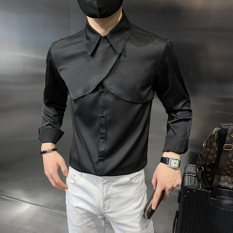 Длинная рубашка с пуговицами и разрезом мужская Свободная индивидуальная