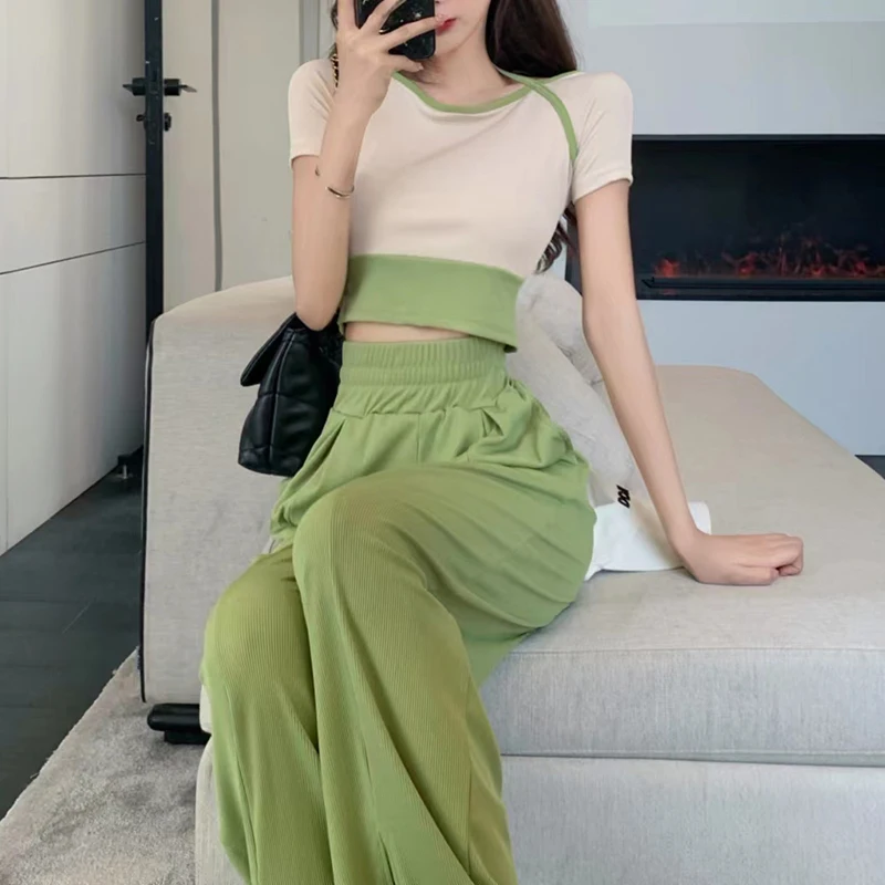 

Women Trousers T-shirt 2 Pieces Sets Casual Office Lady Tops Streetwear Loose Elegant Vintage Long Pants New Korean Fashion 2022