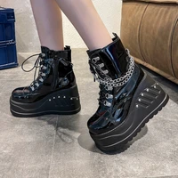 brand new punk street fashion black gothic style girls cosplay platform high heels sneakers wedges shoes woman pumps big size 43