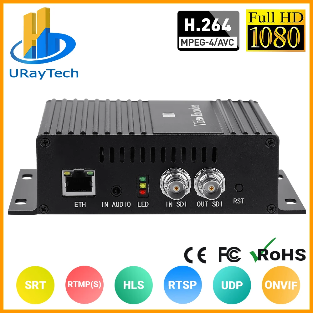 

MPEG4 H.264 AVC SD HD 3G SDI to IP Video Streaming SRT Encoder Decoder Transmitter with RTSP RTMP UDP ONVIF HLS RTMPS SRT RTP