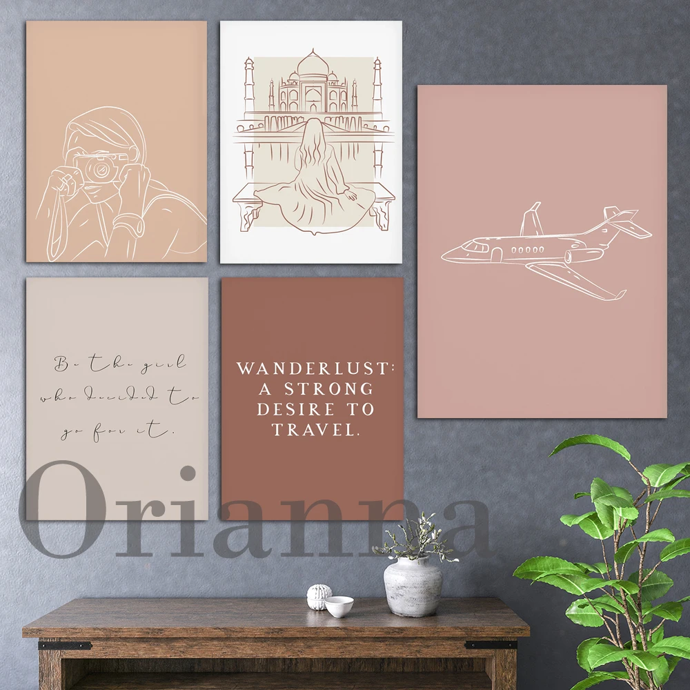 

Wanderlust девушки сделают фотографии самолета минимализм Бохо настенные художественные принты постеры для гостиной Декор живопись путешествия любимый подарок