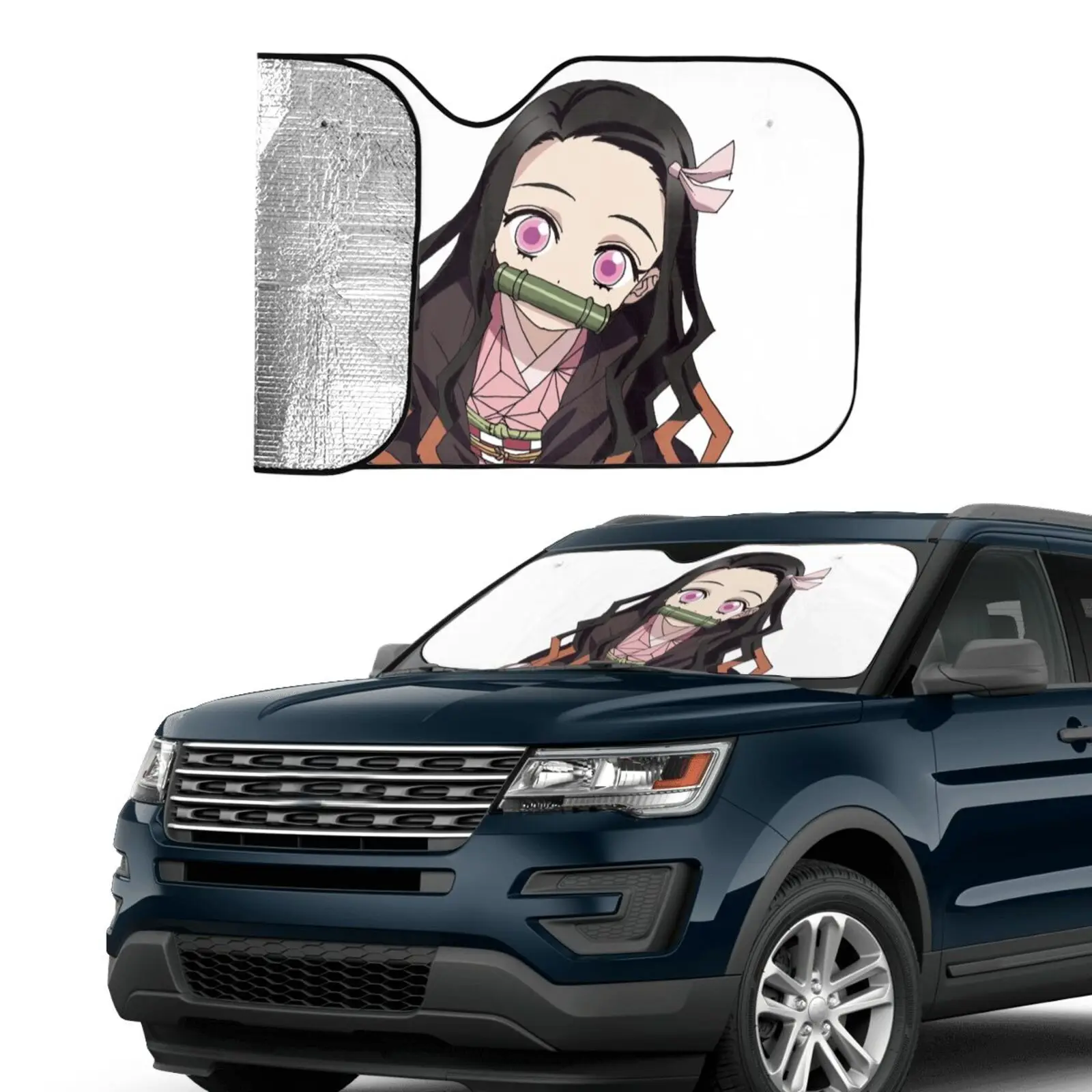 

Чехол для автомобильного зонта с 3D принтом на заказ, милый козырек для лобового стекла в стиле аниме Nezuko, рассекающий демонов, детский козырек от солнца