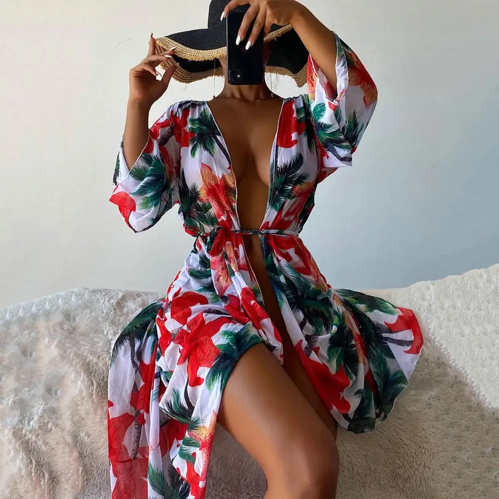 

Женская накидка с длинным рукавом и завышенной талией, с цветочным принтом