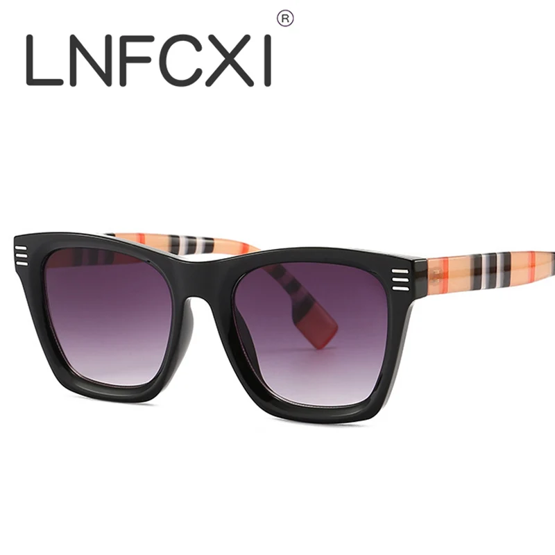 

LNFCXI Fashion Square Women Luxury Sunglasses Retro Rivets Decoration Gradient Shades UV400 Men Brand Designer Sun Glasses