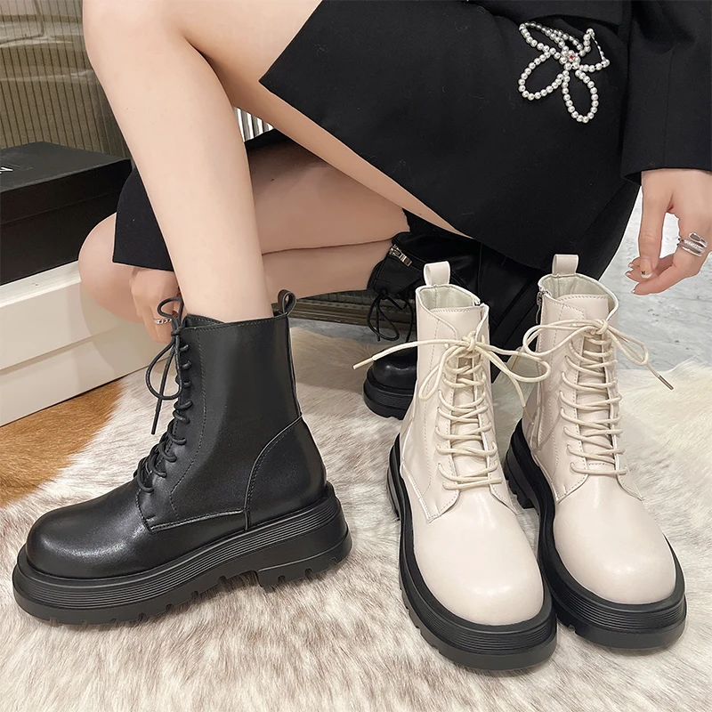 

Женские ботинки, Осенняя обувь, ботинки на плоской подошве с круглым носком, женские ботинки в стиле рок средней Лолиты, 2022, до середины икры,...