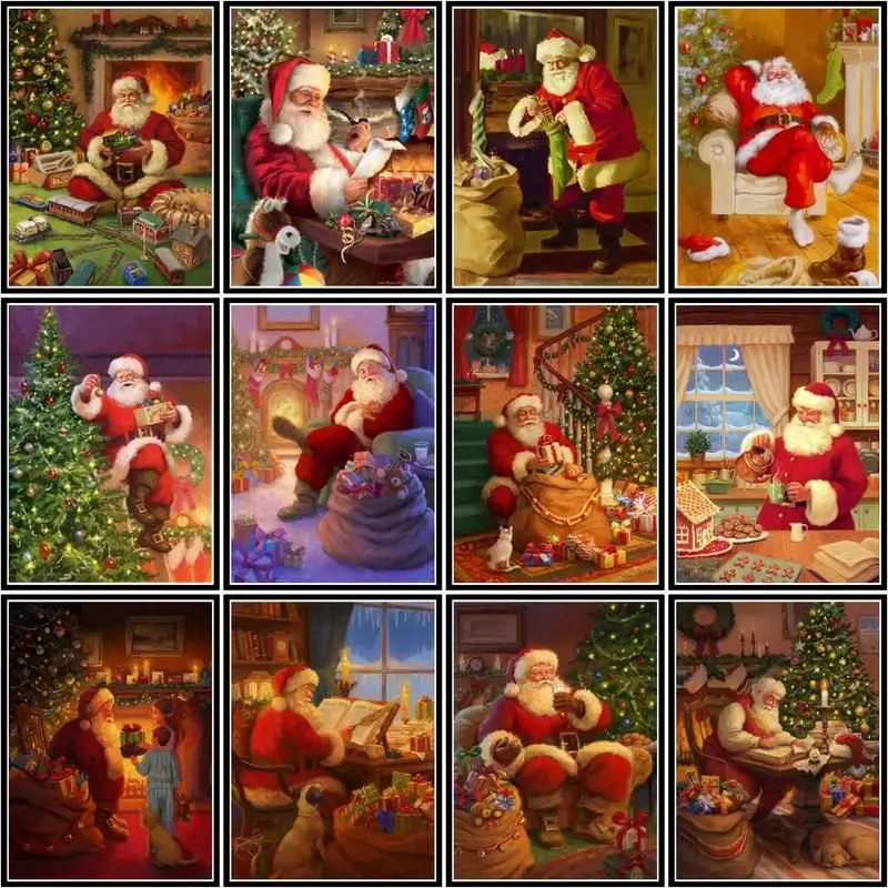 

CHENISTORY Paint By Numbers Santa Claus Drawing On Canvas Handpainted Painting Art Diy Pictures By Number Christmas Gift