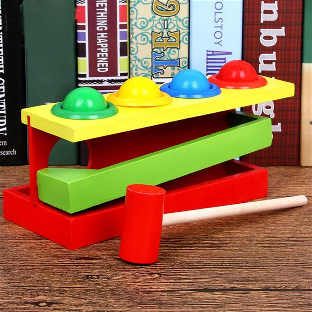 

Wooden Matching Color Piling Hand Hammering Ball Box Toy Parent-Child Interactive Toys Early Learning Educational Baby Toys