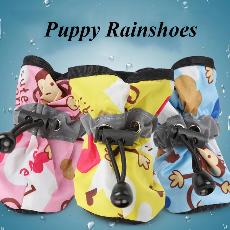 Monkey Pattern Dog Shoes Summer Breathable Shoes Pet Foot Covers Waterproof Rain Boots Monkey Pattern Non-slip Waterproof