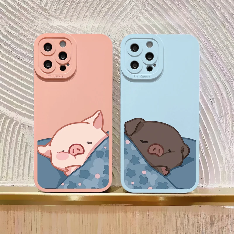 

Cute Pink Pig Cartoon Phone Case For iPhone X XS XR 14 11 13 12 Pro Max black Piglet For iPhone 7 8 Plus SE 2020 Soft Back Cover