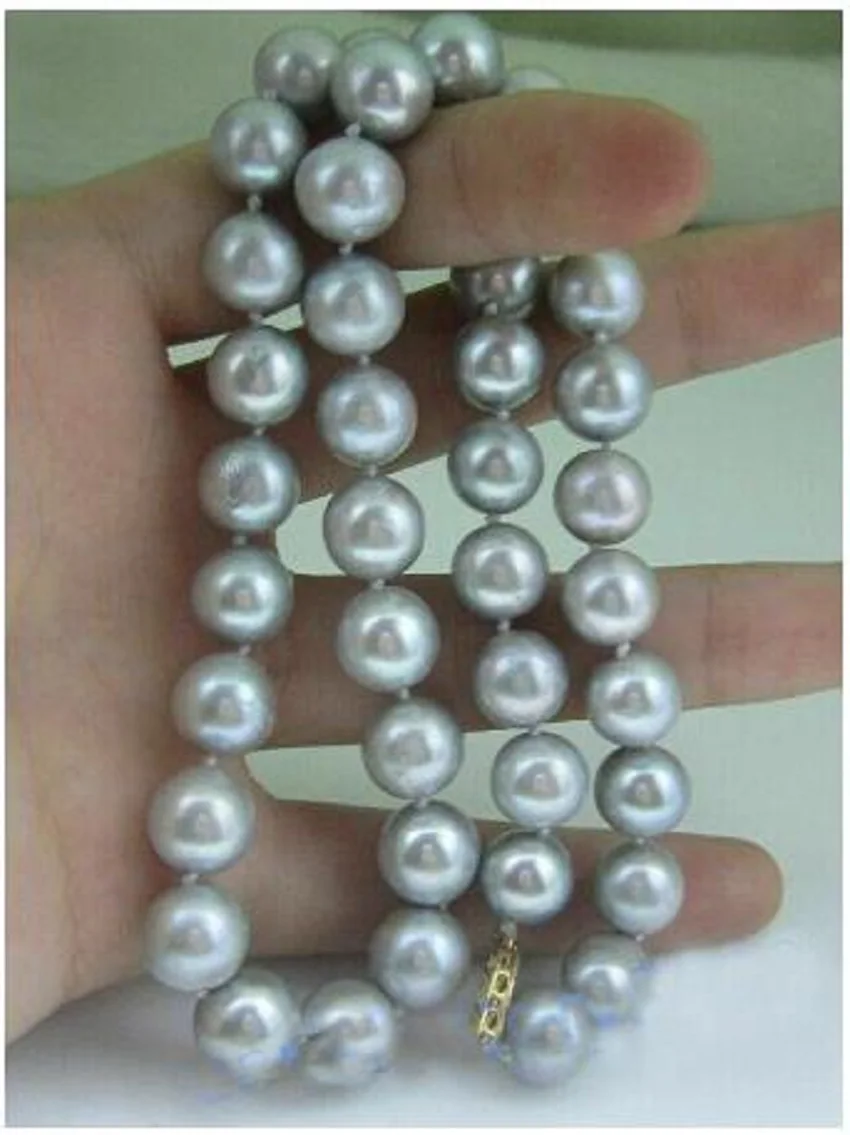 

Genuine 9-10mm round gray akoya pearl necklace 18 "