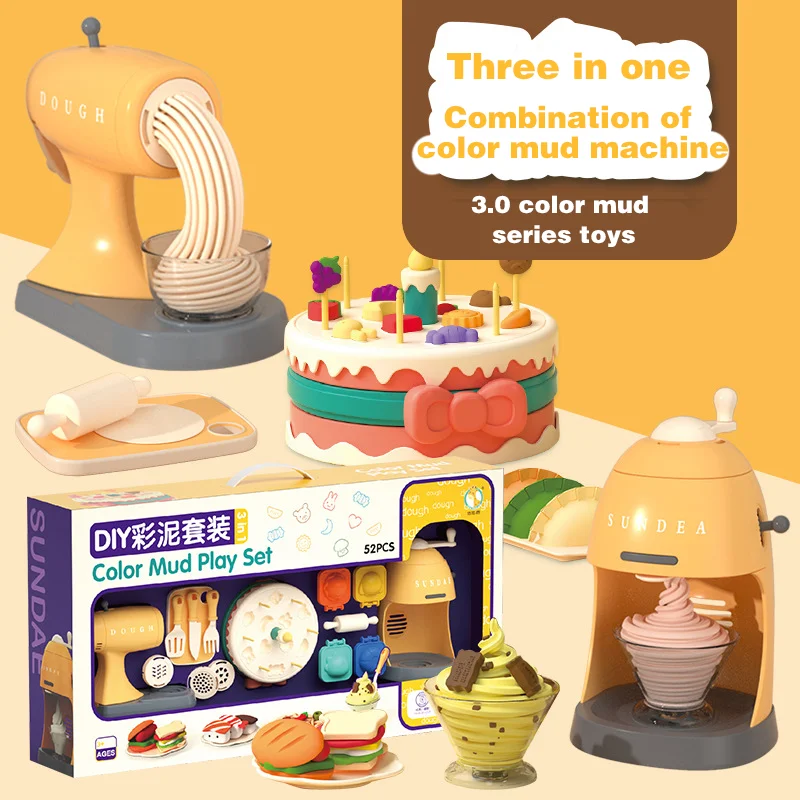 

Fun Children'S Colored Mud Ice Cream Machine Family Play Plasticine Mold Cooking Toy Set