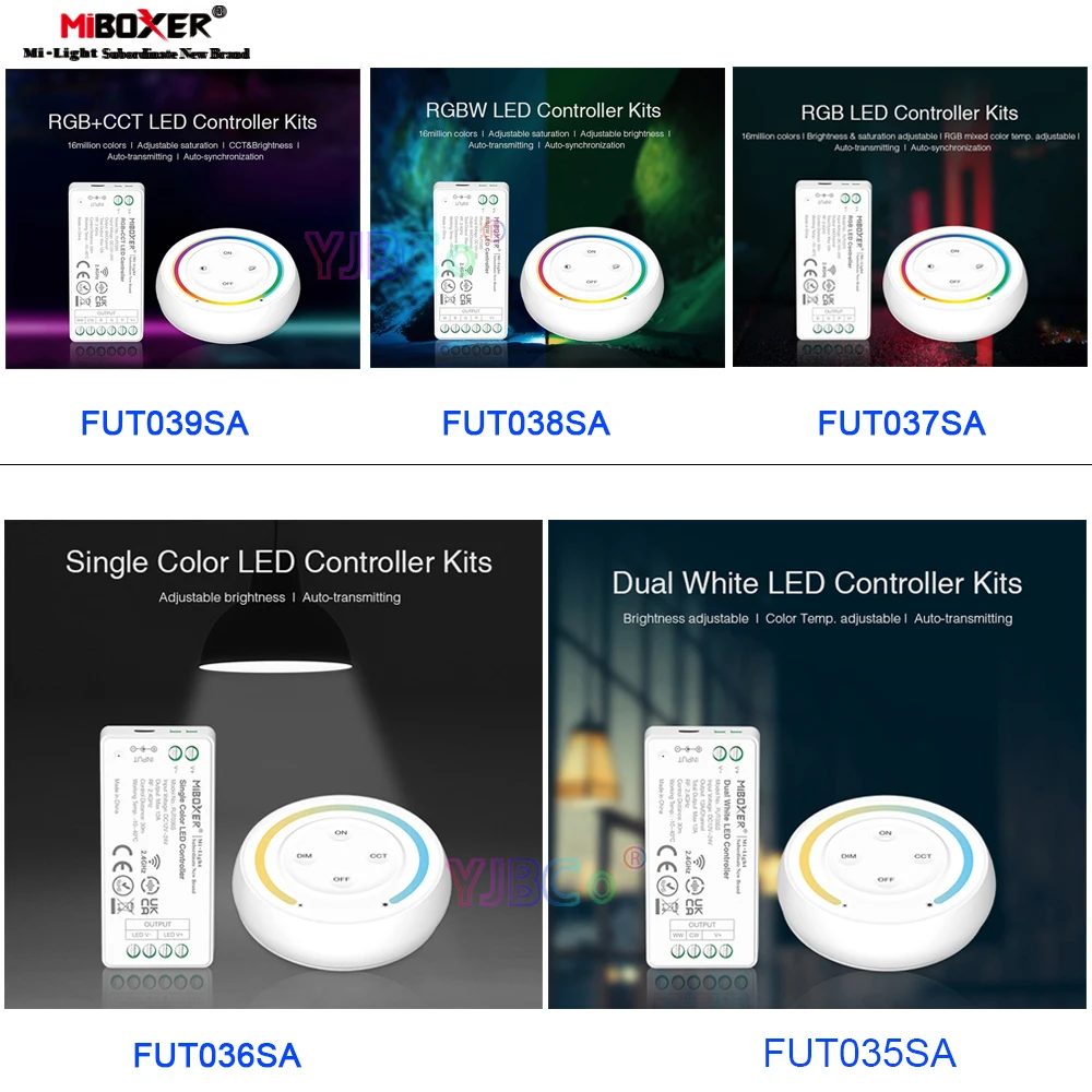 Miboxer LED Strip Controller Sets DC12V 24V Single color/CCT/RGB/RGBW/RGB+CCT Lamp Bulb mini dimmer switch+2.4G Sunrise Remote