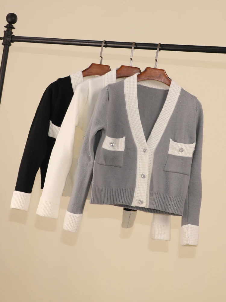 

V-neck Cropped Knitting Knit Ladies Basic Women's Coat Spring 2023 Blouses Long Sleeve Top Jersey Knitted Sweater Korean Fashion