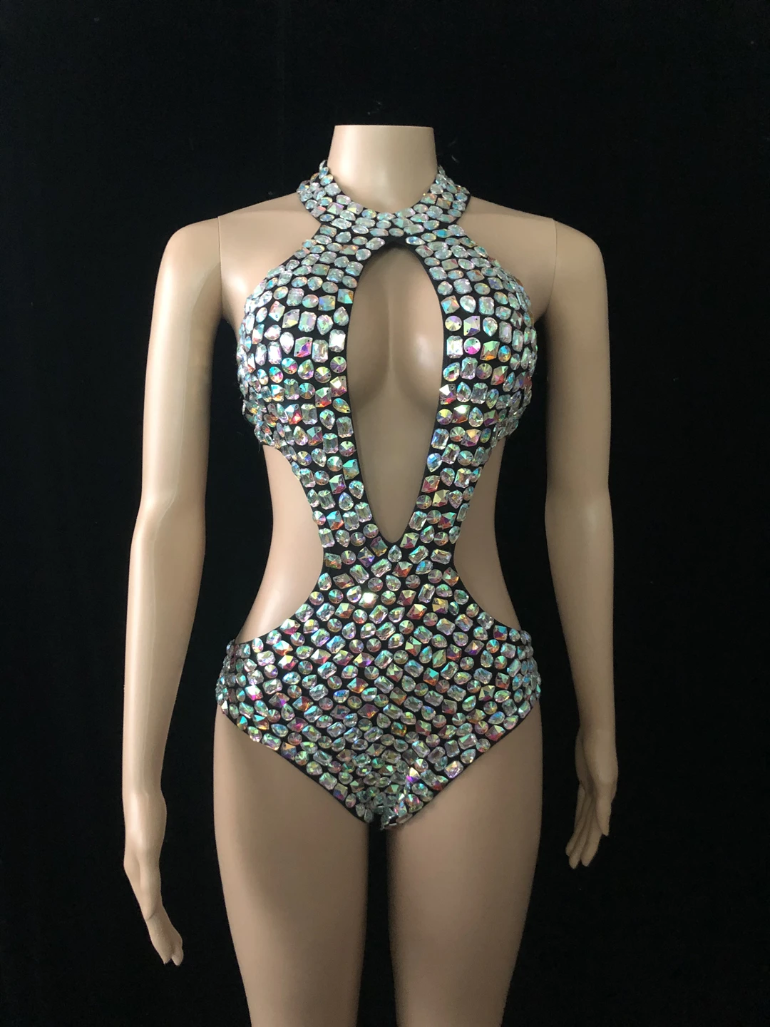 

Sparkling rhinestone backless crystal Skin-tight garment sexy stage clothing club party carnival clothing