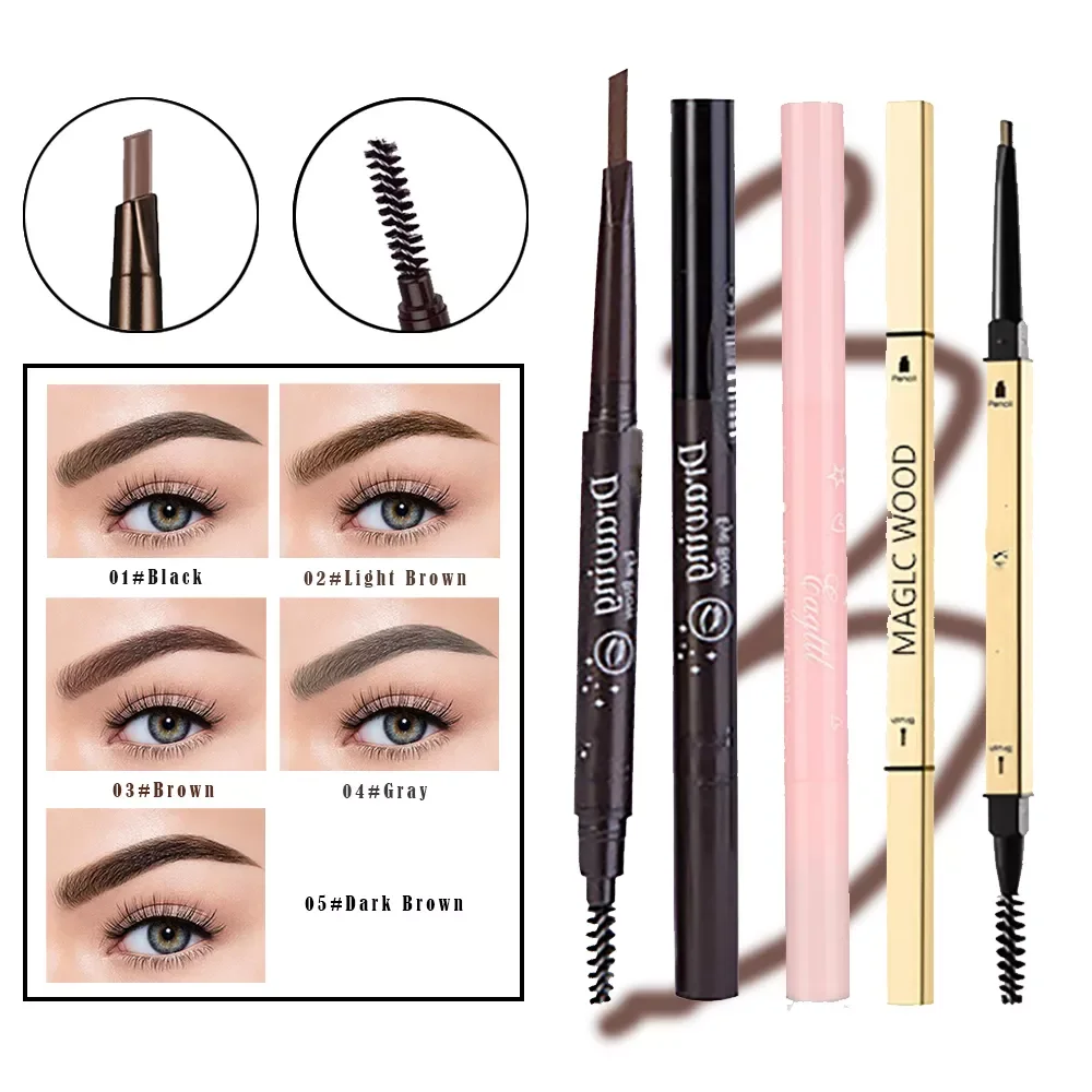 2 In 1 Eyebrow pencil 5 Colors Tips Liquid Eyebrow pen Waterproof Lasting Natural Eye brow Tattoo Makeup Tools