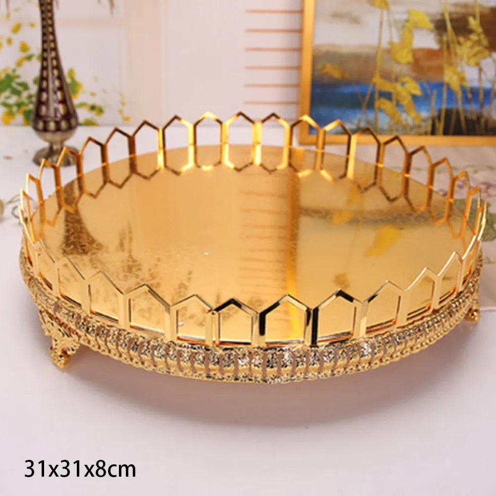 

Gold Cake Stand Plate Display Holder Bake Tray Wedding Party Table Decoration Shiny Cake Stands Household Modern Fruit Tray New