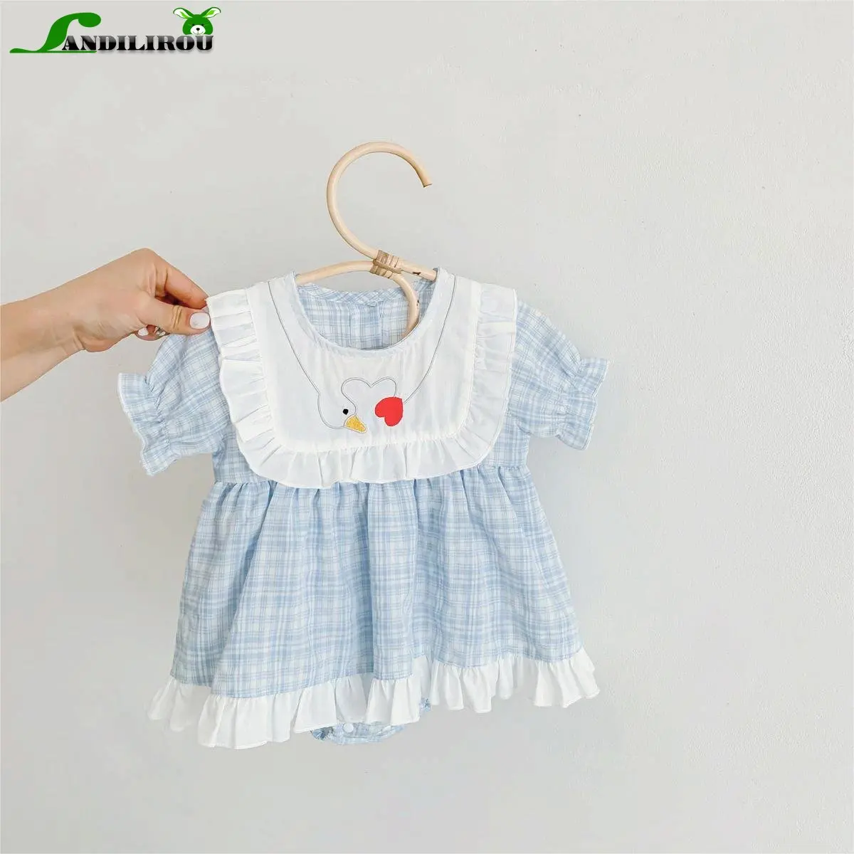 

Girls Bodysuits My Princess Summer Short Sleeve Plaid Ruched Love Outfits Infant Newborn Jumpsuits Cotton Dress Kids Baby