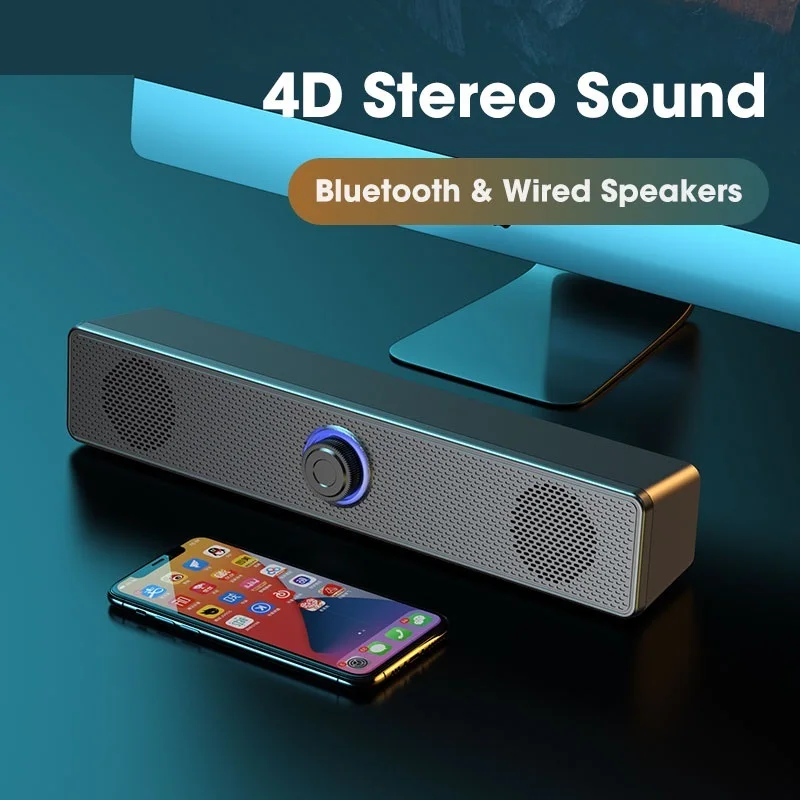 

Звуковая панель 4D Surround Bluetooth 5.0, компьютерные колонки, проводной стерео сабвуфер, звуковая панель для ноутбука, ПК, домашнего кинотеатра, ТВ, ...
