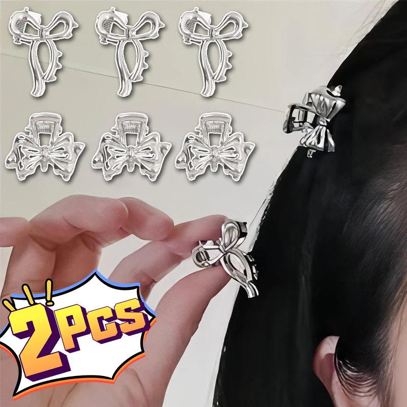 

2 Pcs Korean Cute Mini Bow Princess Head Small Hair Claw Metallic Hair Ornament Exquisite Fragmented Hair Clip Versatile Hairpin