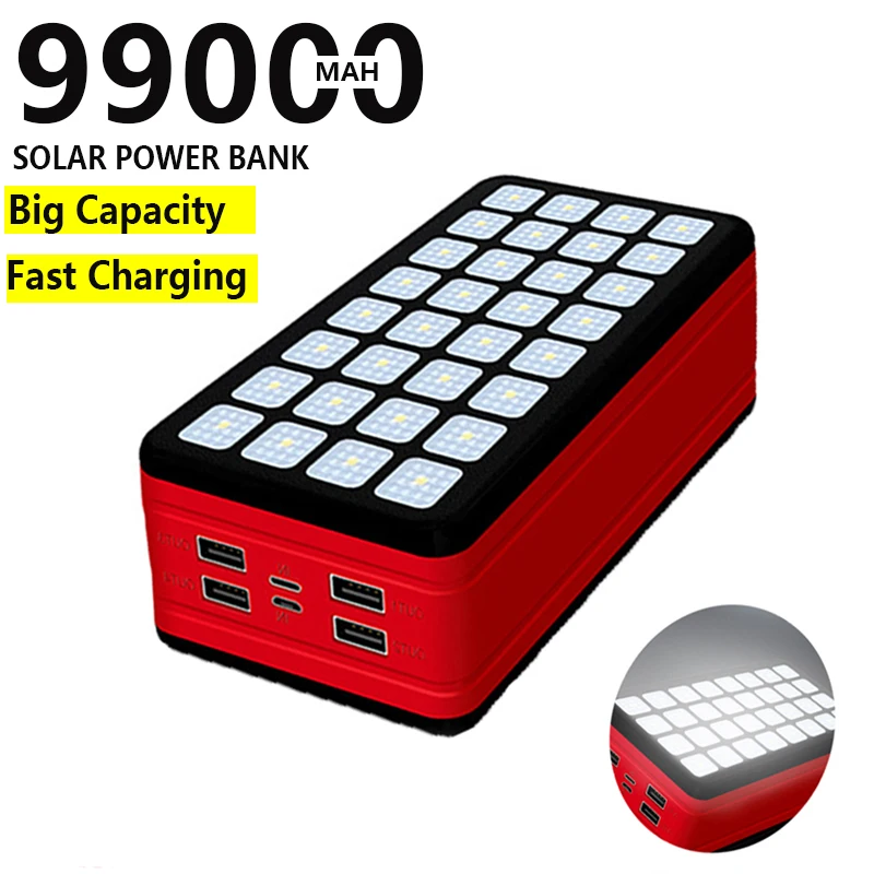 

99000mAh Power Bank Large-Capacity Outdoor Waterproof Camping Lamp Portable Charger Poverbank for Iphone Xiaomi Samsung