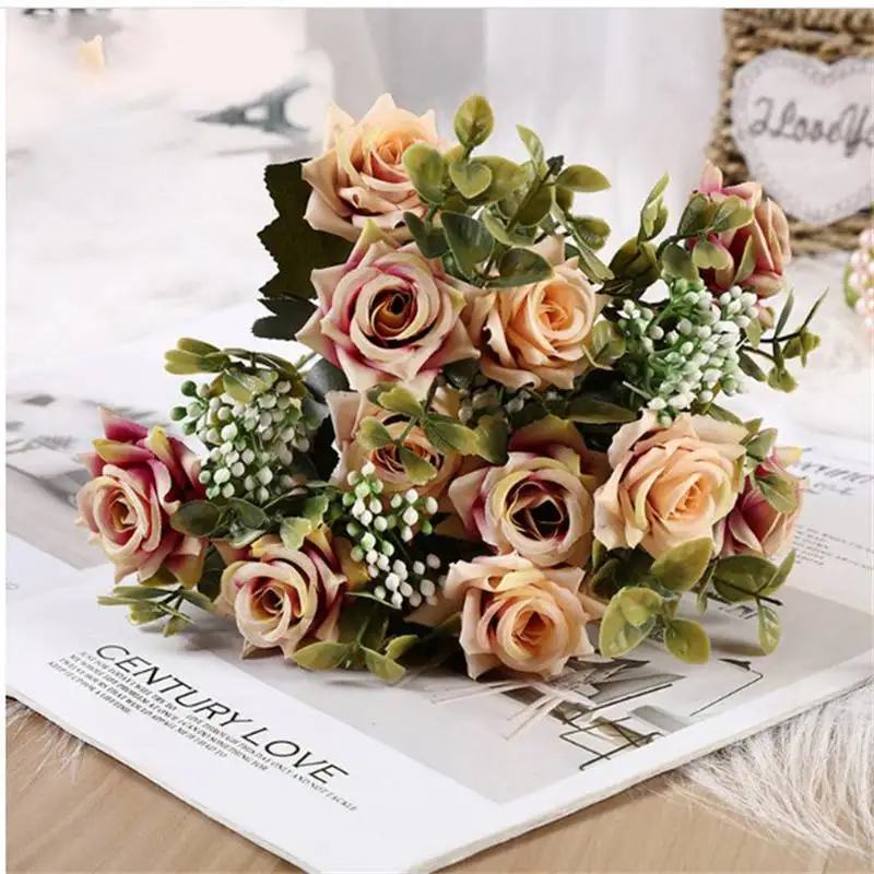 

Silk Fake Decoration Flowers Wedding Artificial Roses DIY Bouquet Home Autumn