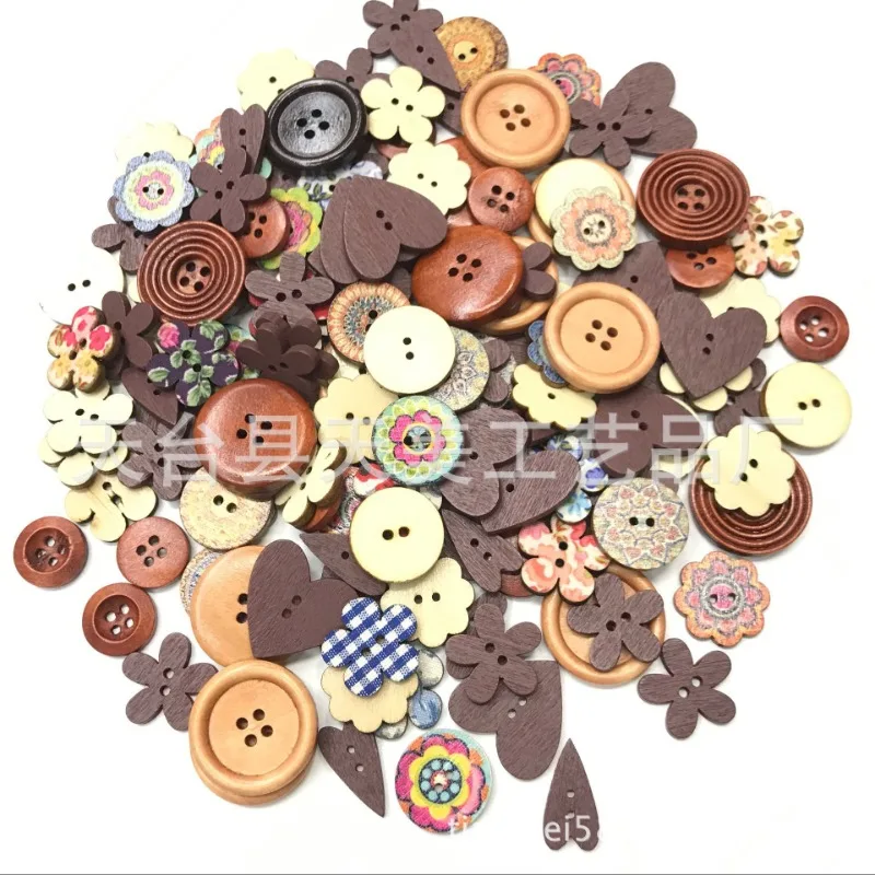 50 шт., деревянные пуговицы в форме сердца