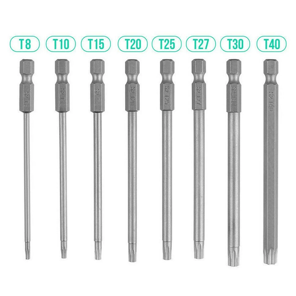 

8Pcs Torx Hex Screwdriver Bit Set 150mm 1/4'' Shank Security Magnetic Head Screw Driver Tools Extra Long T8-T40