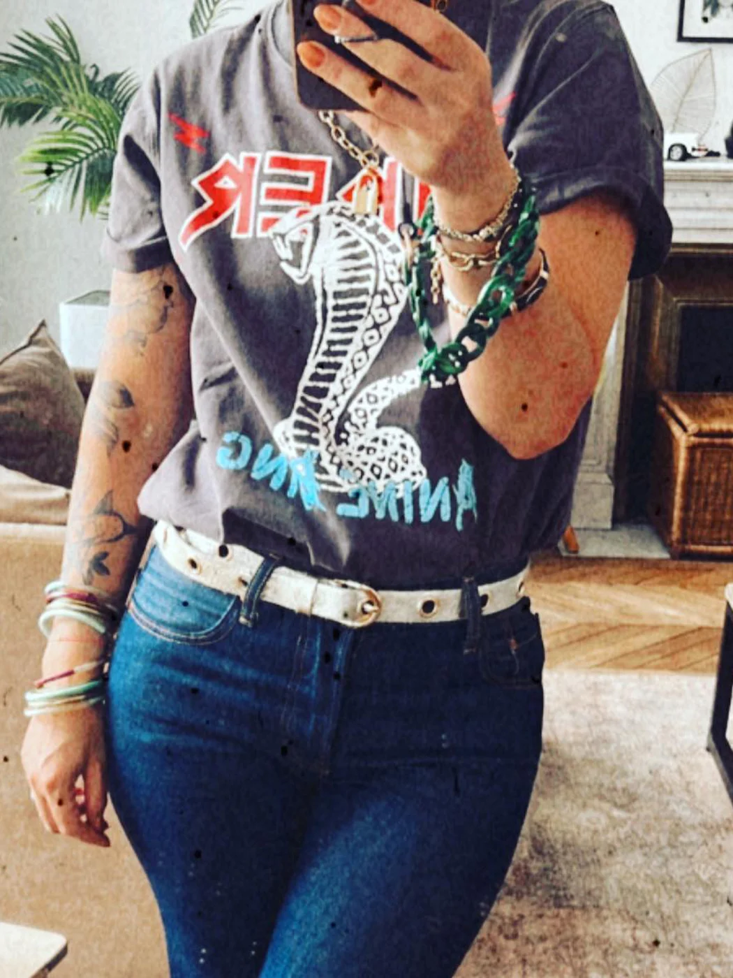 

Женская летняя Винтажная Футболка с принтом змеи