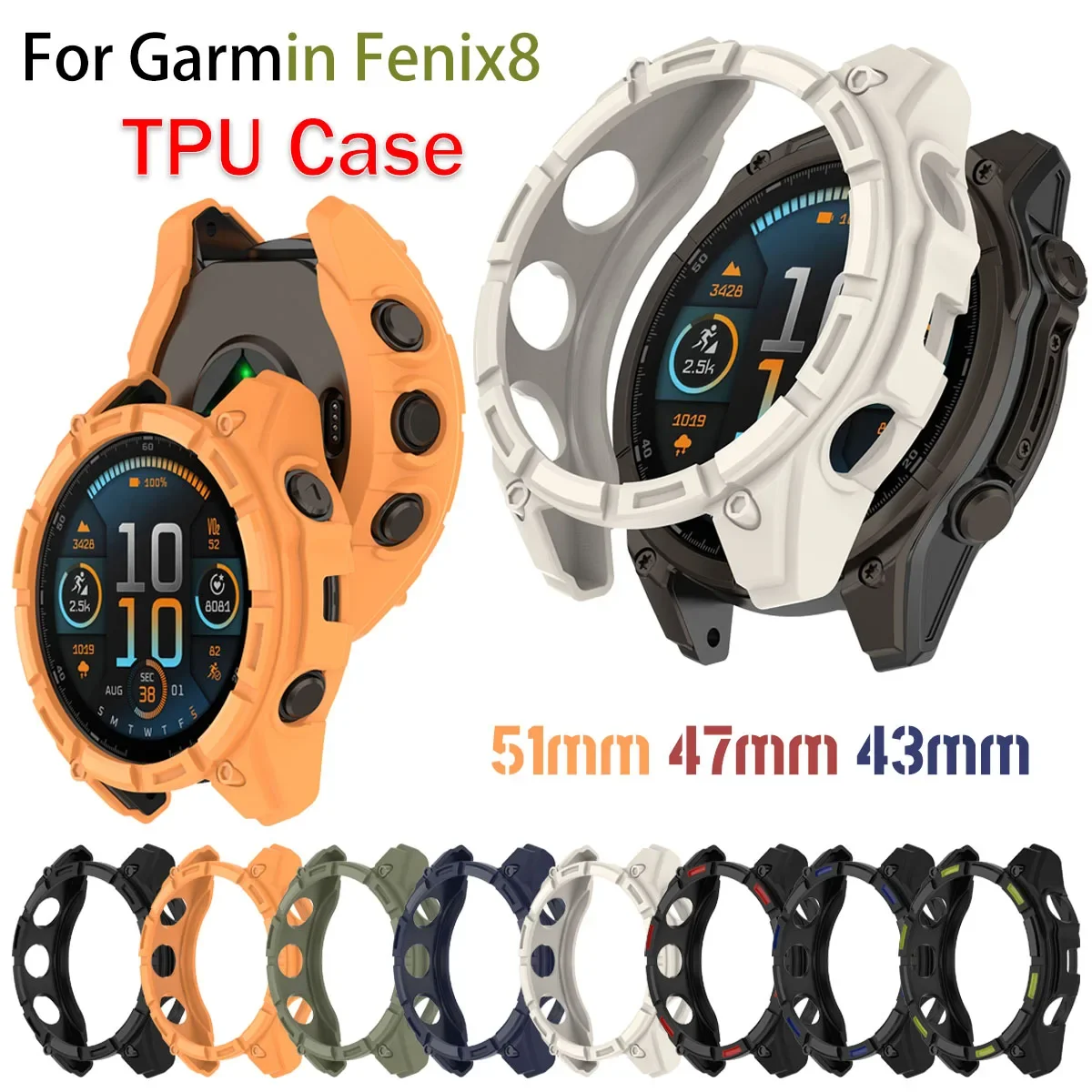 Фото Чехол из ТПУ для Garmin Fenix8 51/47/43 мм, чехол для часов, браслет, рамка, сменный ободок для garmin Fenix 8, защитный мягкий чехол №1