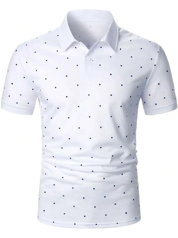 

2023 Summer Foreign Trade New Leisure Short sleeved T-shirt Men's Fashion Print Color Matching Slim Fit Polo Shirt