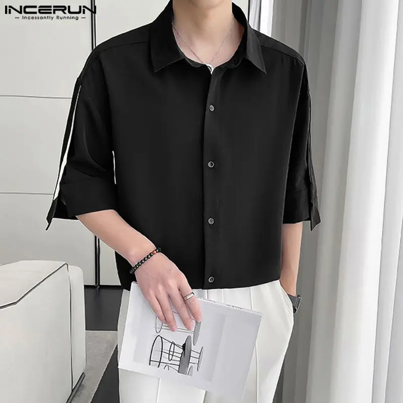 

Повседневные Простые Стильные топы INCERUN, новые мужские рубашки контрастного дизайна, красивая Мужская блузка с коротким рукавом и разрезом, модель 2023