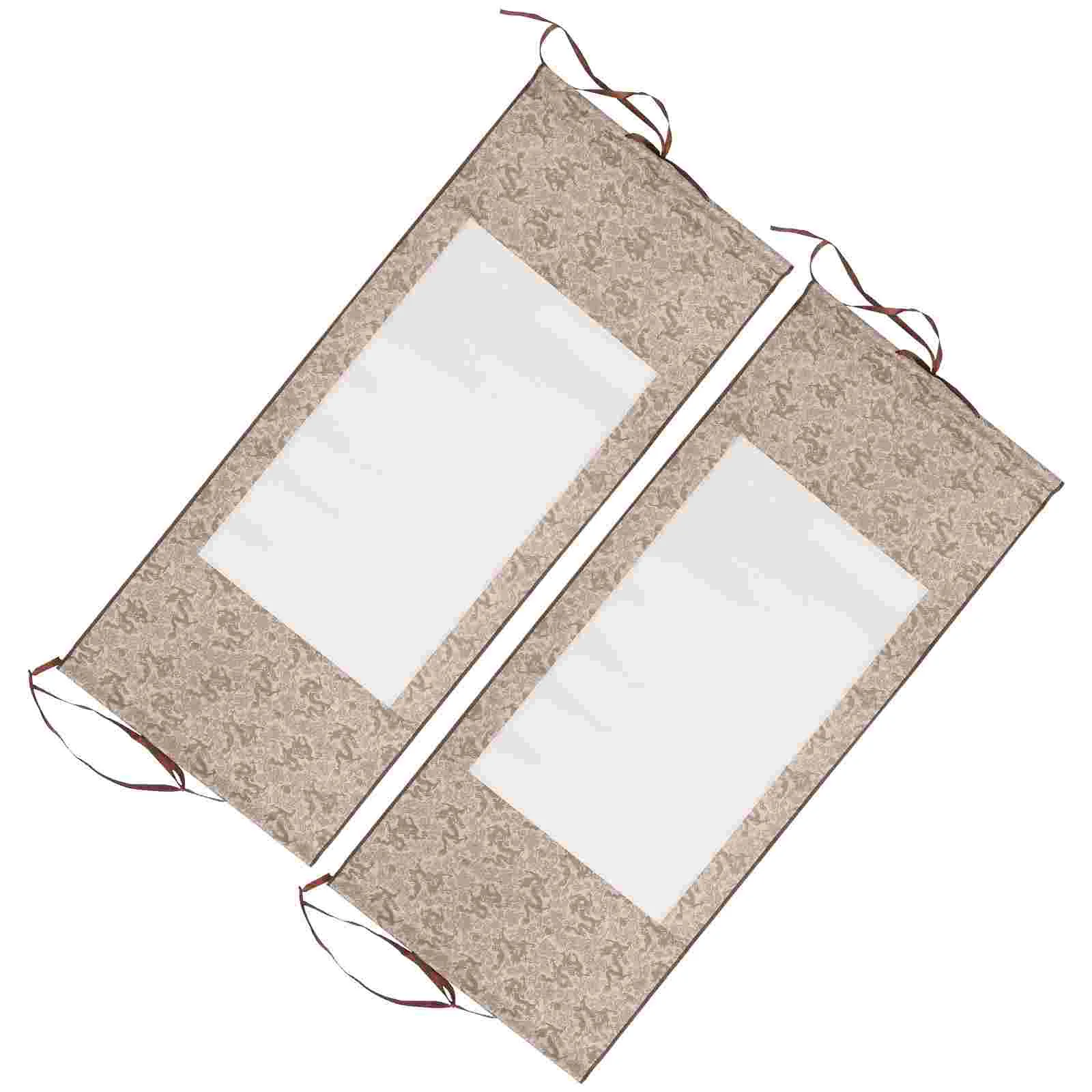 

2 Pcs Mini Blank Scroll Wall Office Hanging Paper Kids Painting Calligraphy