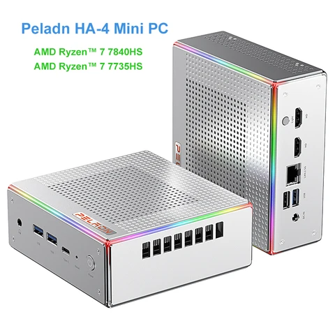 Мини-ПК Peladn HA-4 Ryzen 7 7840HS/R7 7735HS DDR5 5600 МГц NVME PCIE4.0 настольный компьютер WiFi6 BT5.2 тройной дисплей 2,5G LAN