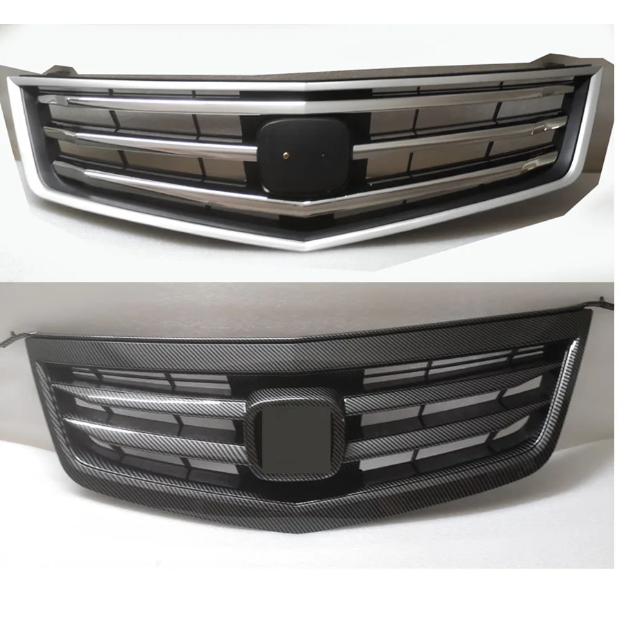 Carbon Fber Texture Front Grill Grille Inserts Fit For Honda Accord MK8 8th Glossy Black /Chrome