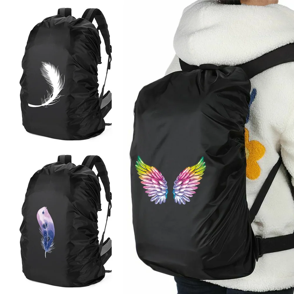 

Backpack Rain Cover for 20-70L School Bag Waterproof Protective Covers Portable Feather Print Outdoor Hiking Shoulder Protection