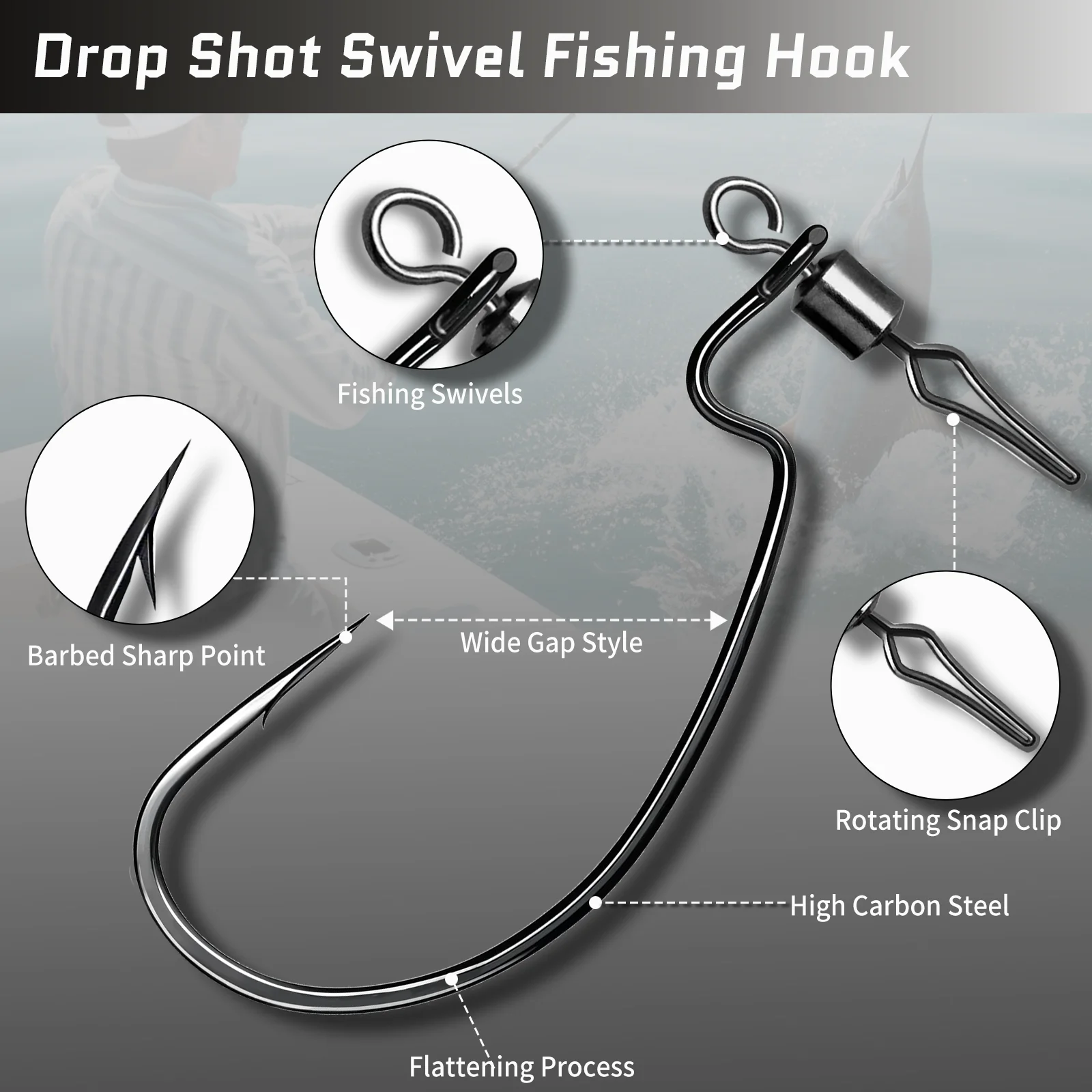 Фото FishTrip EWG Червячный крючок с поворотной защелкой Офсетный крючок Поворотный широкий зазор для приманки для окуня Крючок для приманки Texas Carolina Rig Saltwater №2