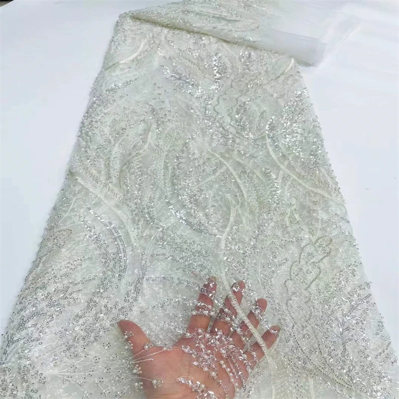 

SJ Lace White Color African French Lace Fabric 2022 High Quality Sequins Tulle Lace Groom Material Bridal For Nigerian cd11-97