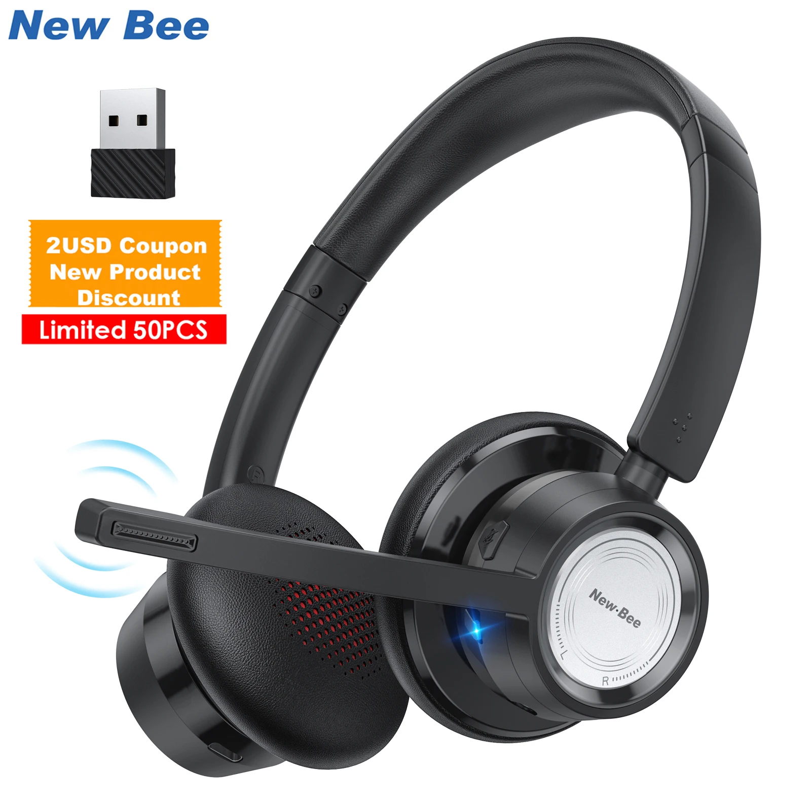 New Bee Bluetooth Headphones V5.0 BH58 Headset 25Hrs Playtime Wireless Headphone with Mic Foldable Lightweight Earphone - купить по