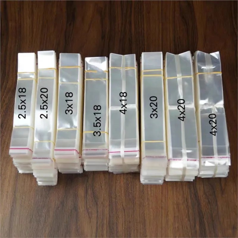 Тонкие длинные OPP самоклеющиеся пакеты для уплотнения 2x15 см 3x22 см ручка 13 размеров выберите прозрачные подарочные пластиковые упаковочные пакеты 1000 шт./лот