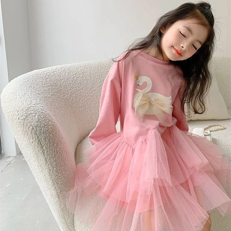 

Spring Summer Mesh Tutu Kids Dresses For Girls Pink Europe American Style Elegant Princess Mesh Dress Birthday Party Dress 2-10Y