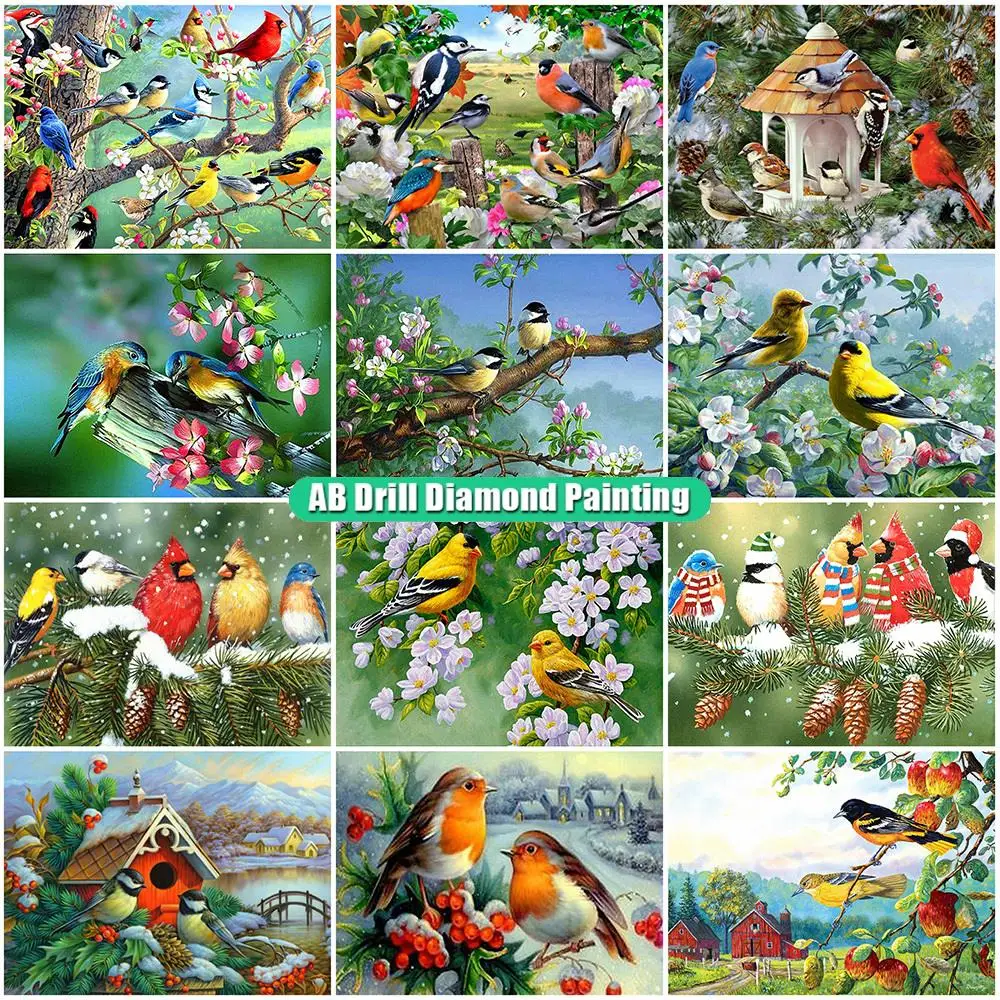 

Алмазная мозаика AB Dirll, птица, полная картина, квадратная картина, вышивка бусинами, цветок, 5D DIY Настенный декор