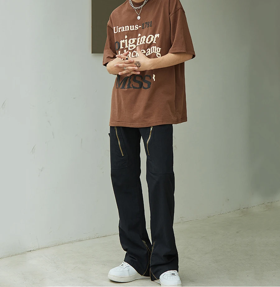 Four Seasons Men's Men's Straight Jeans High Street Style Zipper Slit Tooling Jeans Hip Hop Straight Pants Ins Hot Sale Casual